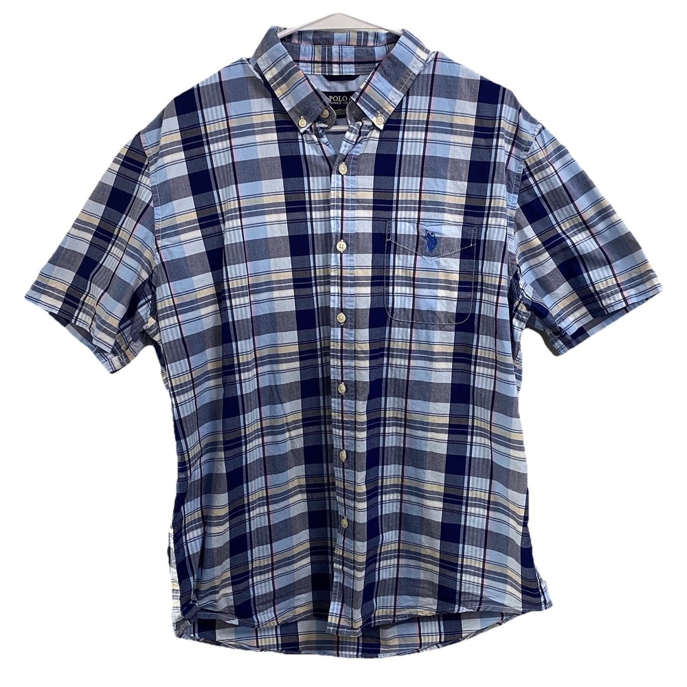 U.S. POLO Assn. Mens Plaid Blue&Pink Checkered Button Down Dress Shirt Sz.‎ L